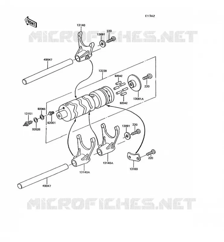 GEAR CHANGE DRUM - SHIFT FORKS Kawasaki MOTOS 305 1994 GPZ305 BELT DRIVE  EX305-B10