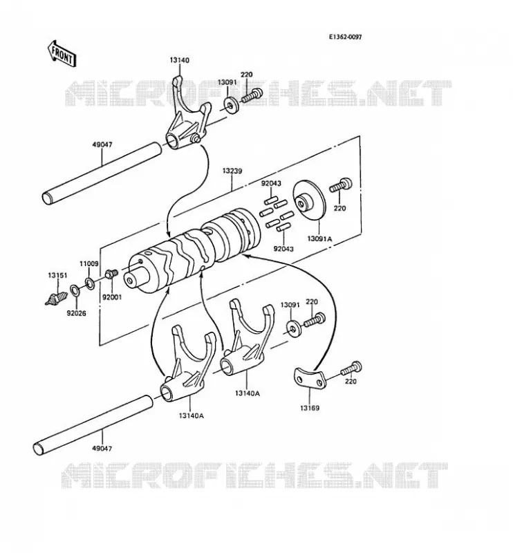 GEAR CHANGE DRUM - SHIFT FORKS Kawasaki MOTOS 305 1987 GPZ305 BELT DRIVE  EX305-B5