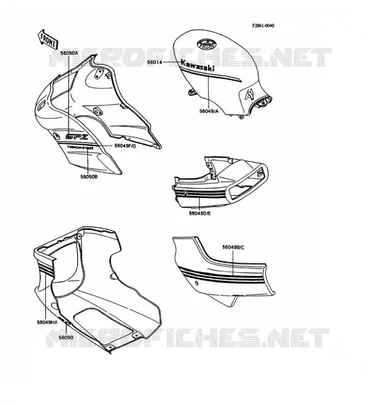 STICKER(ROUGE/BLANC) Kawasaki MOTOS 500 1990 GPZ500S  EX500-A4