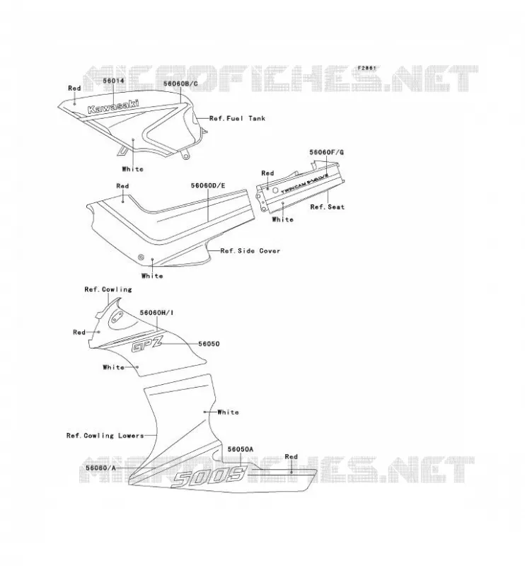 STICKER Kawasaki MOTOS 500 1992 GPZ500S  EX500-B5