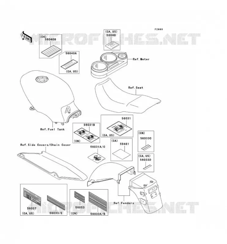 LABELS Kawasaki MOTOS 500 2003 GPZ500S  EX500-D10