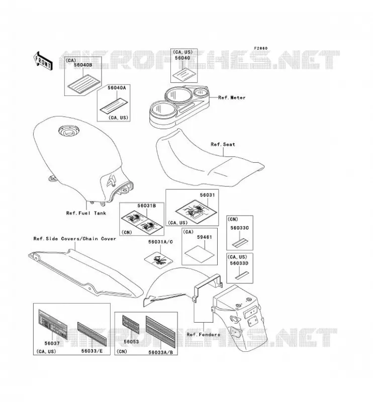 LABELS Kawasaki MOTOS 500 2004 GPZ500S  EX500-D11