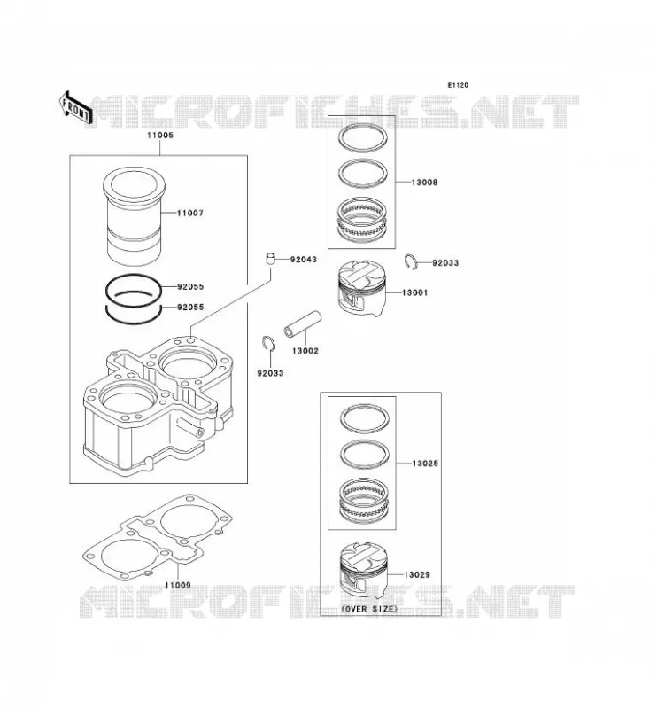 CYLINDER - PISTON  Kawasaki MOTOS 500 2000 GPZ500S  EX500-D7