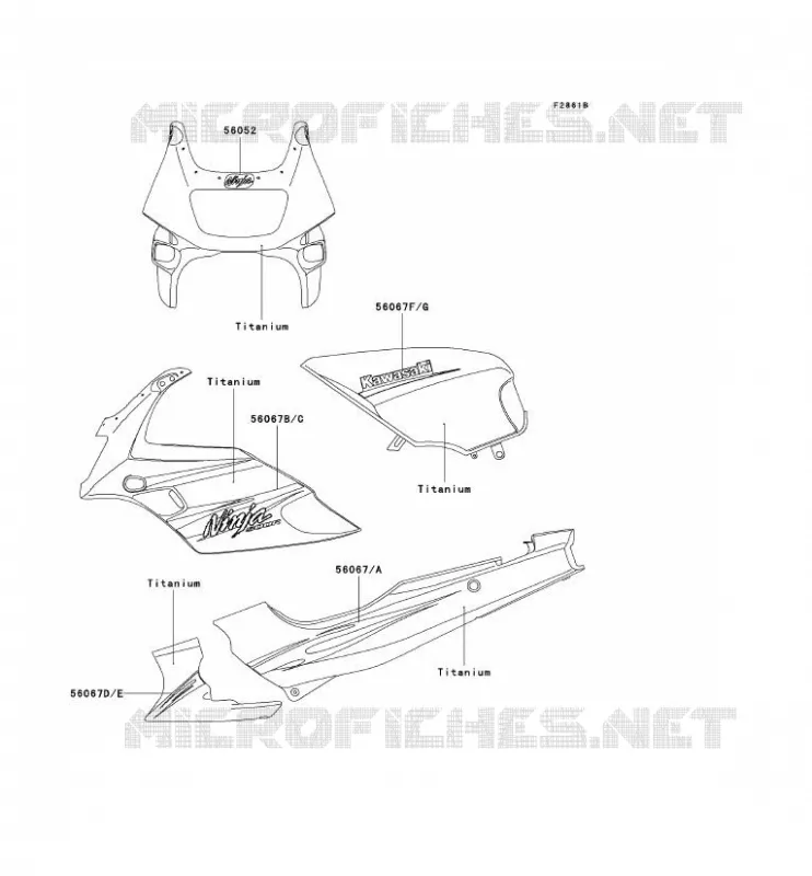 STICKER(TITANIUM) Kawasaki MOTOS 500 2007 GPZ500S  EX500D7F