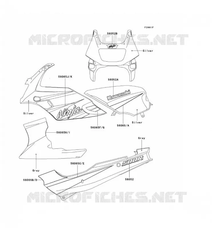 DECALS(SILVER)(CN) Kawasaki MOTOS 500 2002 GPZ500S  EX500-D9