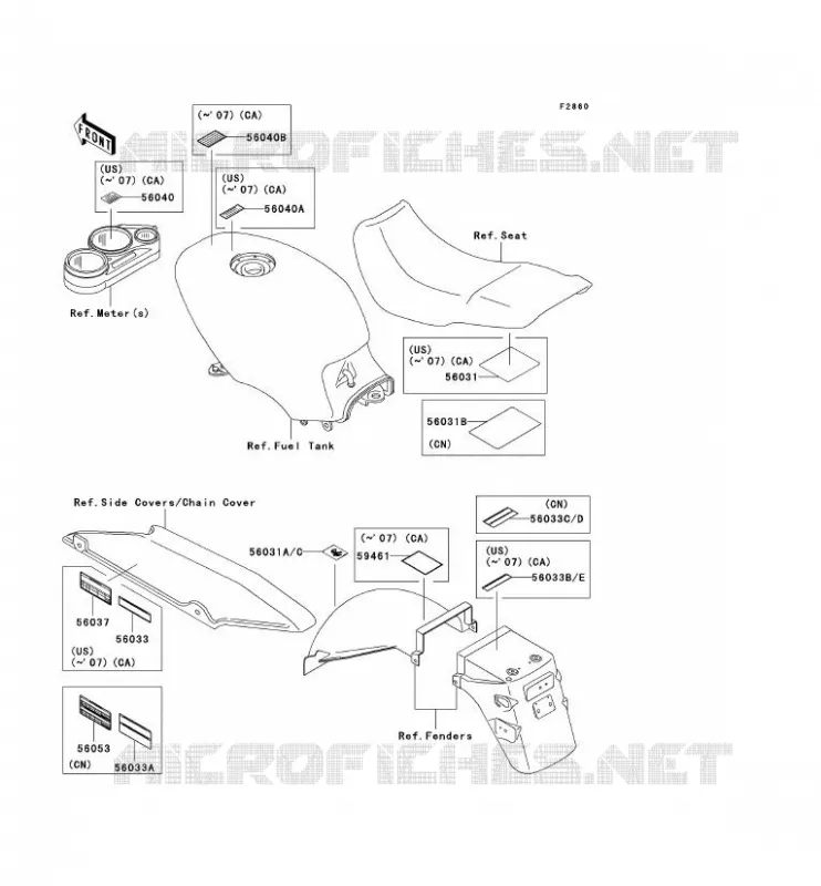 LABELS Kawasaki MOTOS 500 2009 GPZ500S  EX500D9F