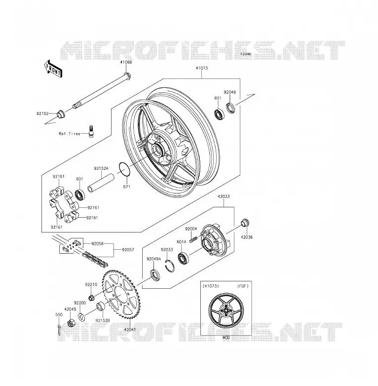 REAR WHEEL - CHAIN Kawasaki MOTOS 650 2015 ER-6F ABS  EX650FFF