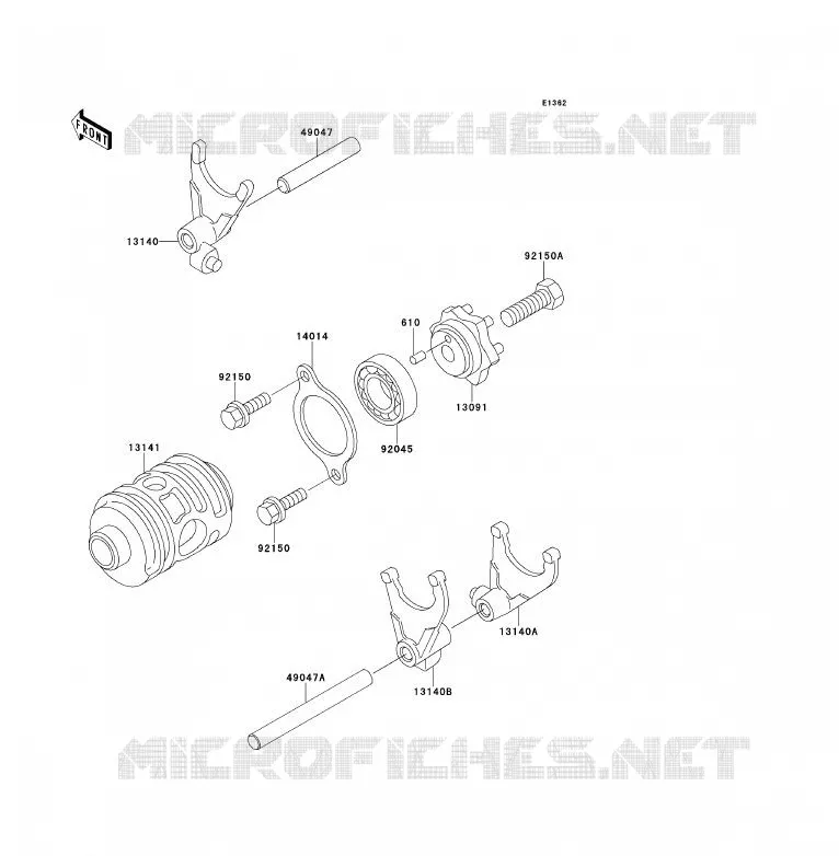 GEAR CHANGE DRUM - SHIFT FORKS Kawasaki MOTOS 200 1996 KDX200  KDX200-H2