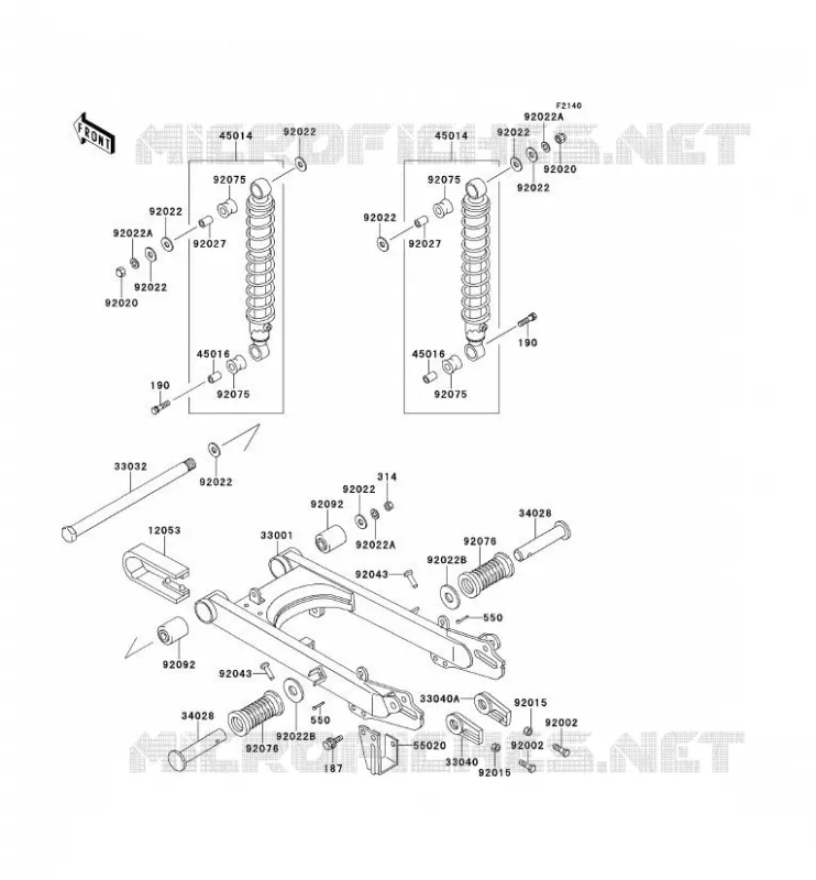 SWINGARM - SUSPENSION - SHOCK ABSORBER Kawasaki MOTOS 100 2000 KE100  KE100-B19