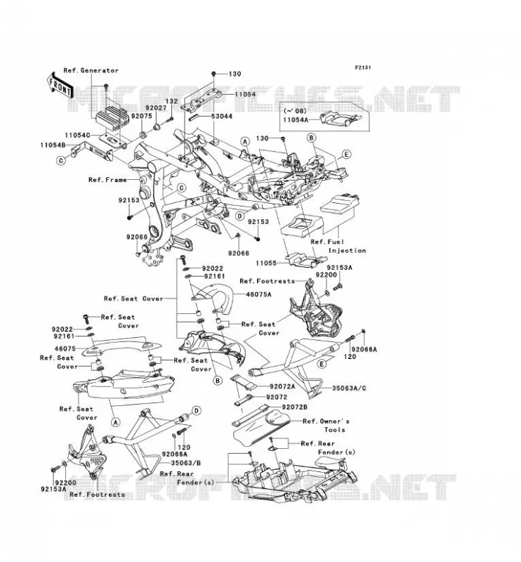 FRAME PARTS (COUVERTURE) Kawasaki MOTOS 650 2007 VERSYS 650  KLE650A7F