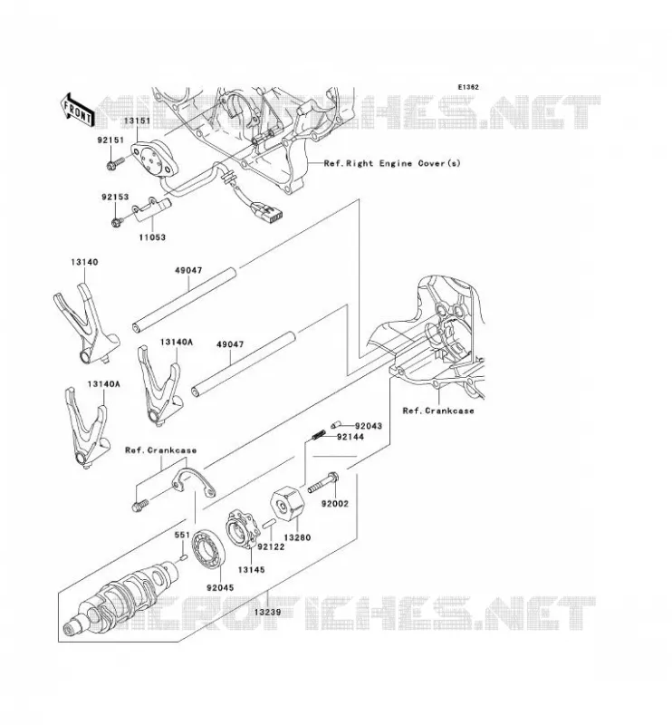 GEAR CHANGE DRUM - SHIFT FORKS Kawasaki MOTOS 2000 2004 VN2000  VN2000-A1