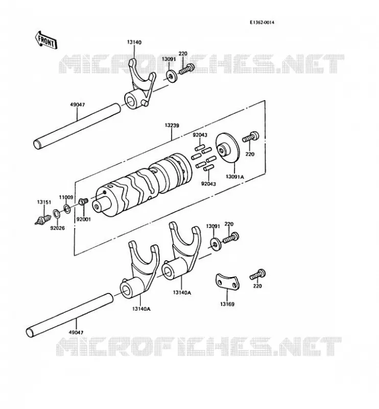GEAR CHANGE DRUM - SHIFT FORKS Kawasaki MOTOS 305 1988 CSR  Z305-A3A