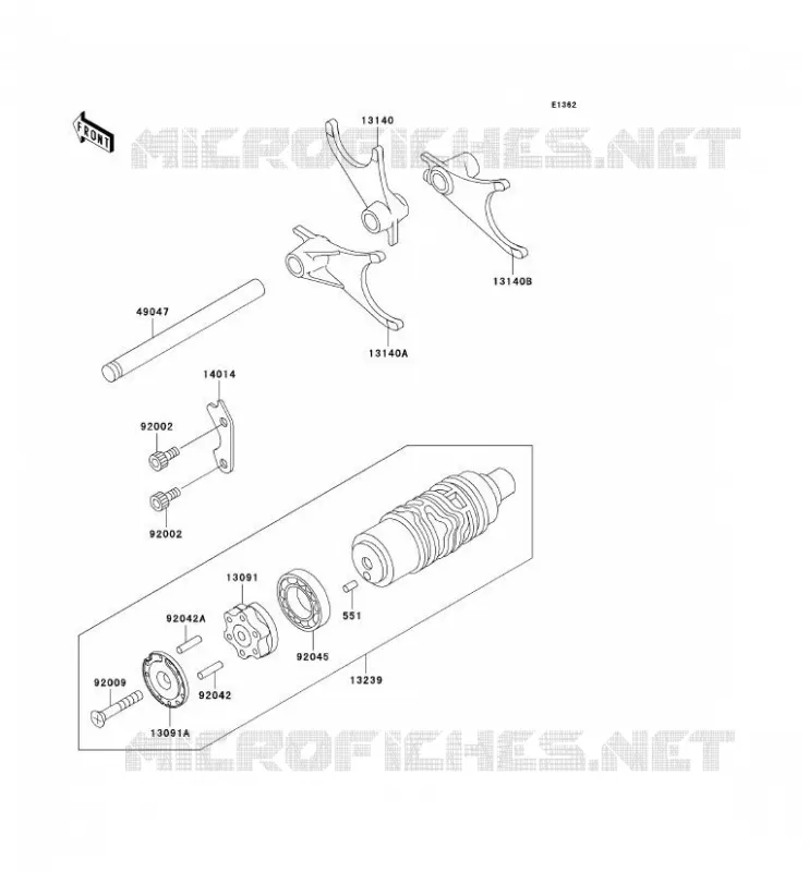 GEAR CHANGE DRUM - SHIFT FORKS Kawasaki MOTOS 1000 2003 1000GTR  ZG1000-A18