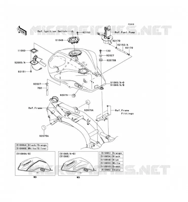 FUEL TANK Kawasaki MOTOS 1000 2007 Z1000  ZR1000B7F