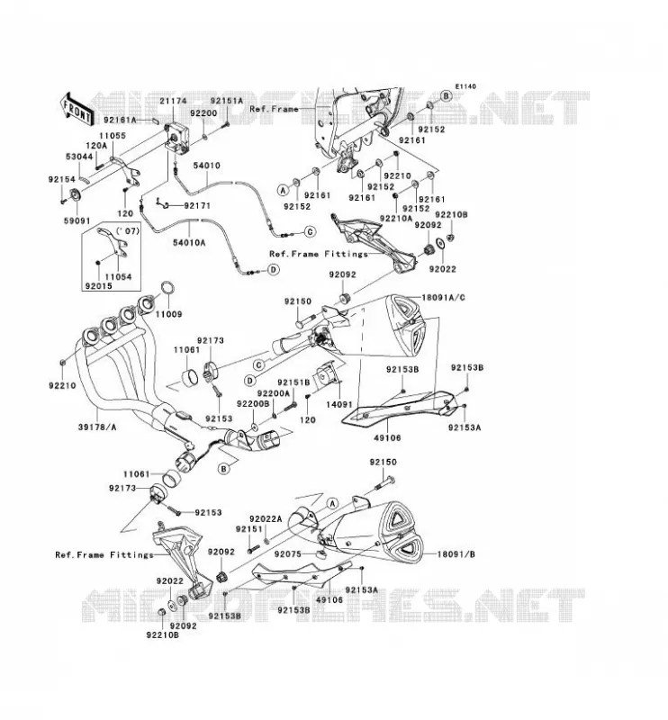 EXHAUST Kawasaki MOTOS 1000 2009 Z1000 ABS  ZR1000C9F