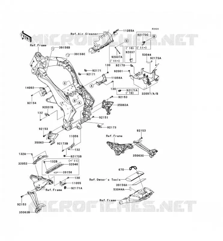 FRAME PARTS (COUVERTURE) Kawasaki MOTOS 1000 2012 Z1000  ZR1000DCF
