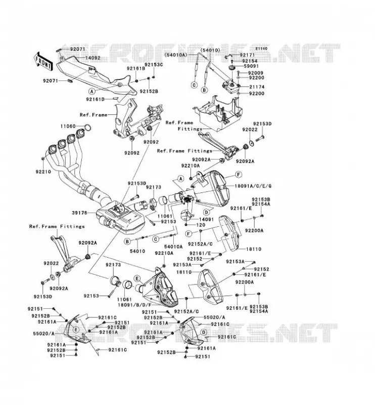 EXHAUST Kawasaki MOTOS 1000 2013 Z1000  ZR1000DDF