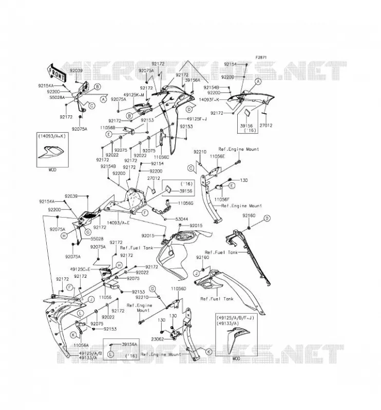 COWLING(CENTRALE) Kawasaki MOTOS 1000 2014 Z1000 ABS  ZR1000GEF