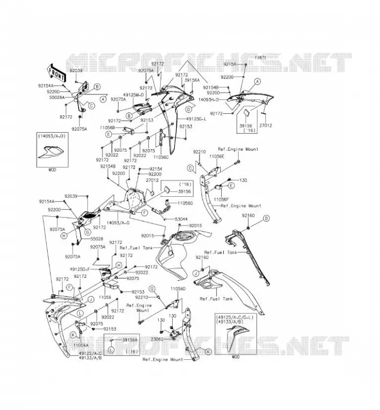 COWLING(CENTRALE) Kawasaki MOTOS 1000 2014 Z1000 ABS  ZR1000GEF