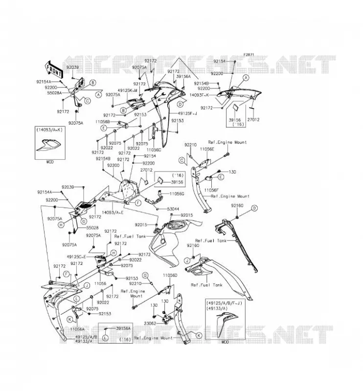 COWLING(CENTRALE) Kawasaki MOTOS 1000 2015 Z1000 ABS  ZR1000GFF