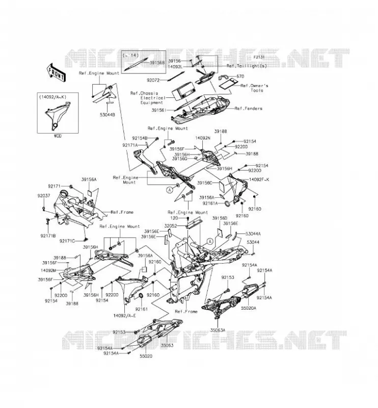 FRAME PARTS (COUVERTURE) Kawasaki MOTOS 800 2013 Z800  ZR800ADS