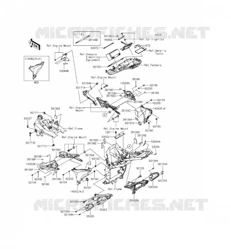 FRAME PARTS (COUVERTURE) Kawasaki MOTOS 800 2013 Z800 ABS  ZR800BDS
