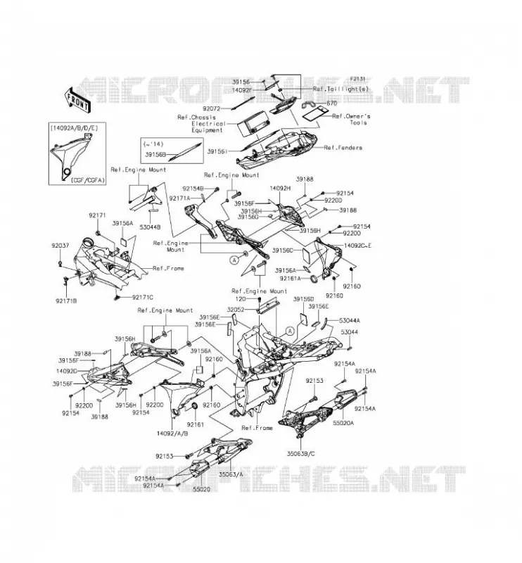 FRAME PARTS (COUVERTURE) Kawasaki MOTOS 800 2014 Z800  ZR800CEF
