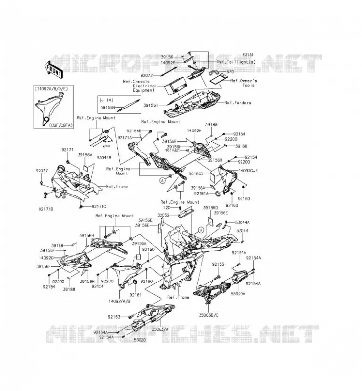 FRAME PARTS (COUVERTURE) Kawasaki MOTOS 800 2014 Z800  ZR800CEF