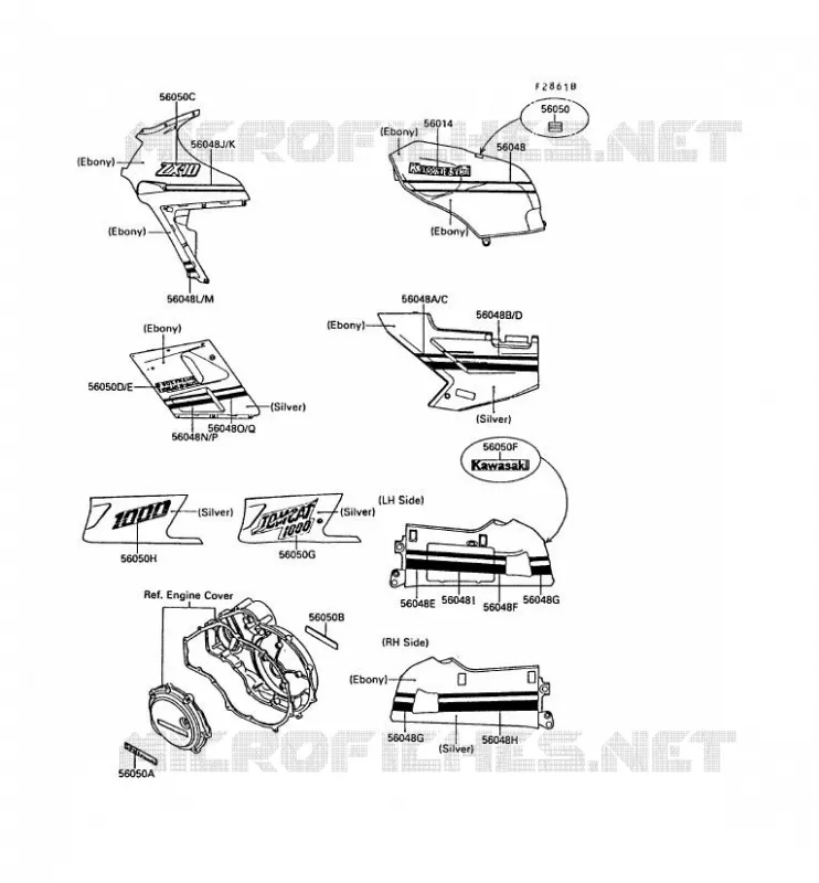 STICKER(EBONY/ARGENT) Kawasaki MOTOS 1000 1989 ZX-10  ZX1000-B2