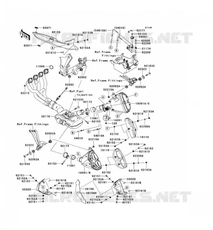 EXHAUST Kawasaki MOTOS 1000 2011 Z1000SX ABS  ZX1000HBF