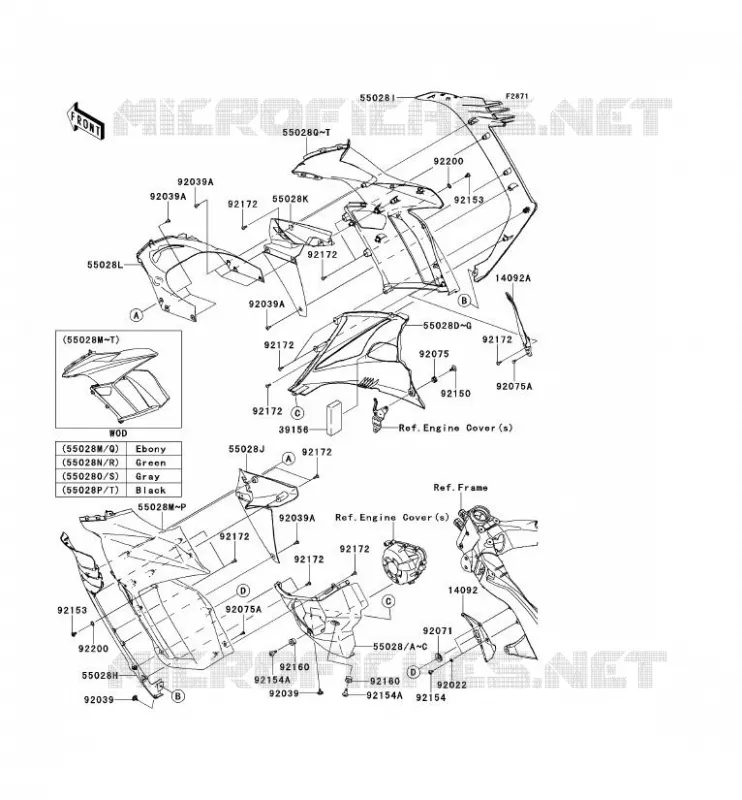 COWLING(CENTRALE) Kawasaki MOTOS 1000 2012 Z1000SX ABS  ZX1000HCF