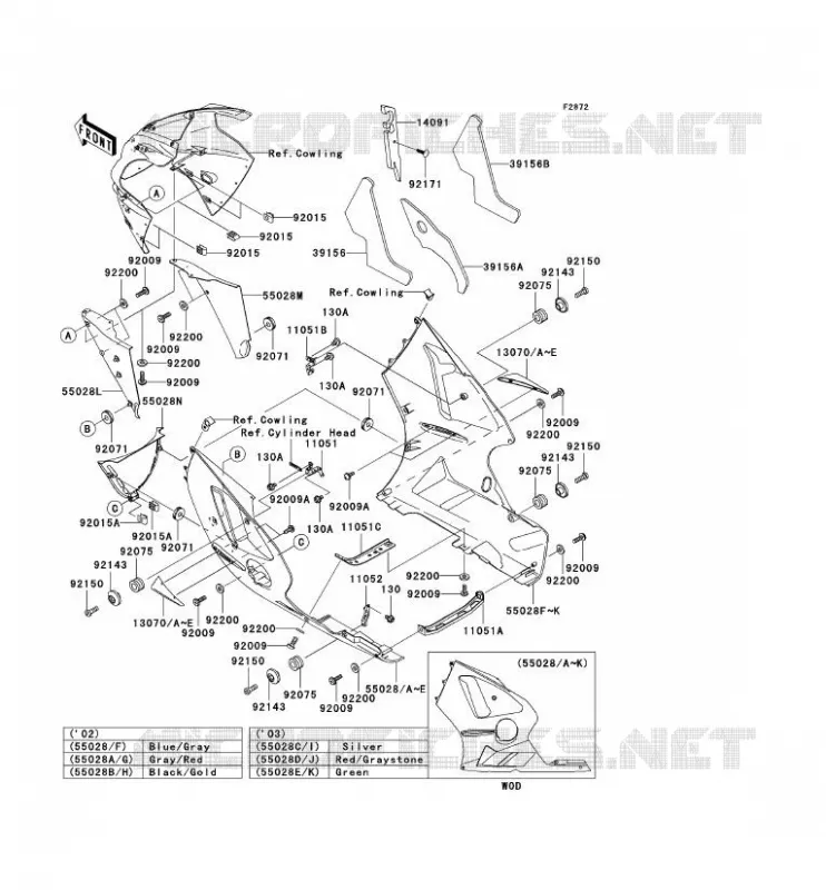 LOWER COWLING Kawasaki MOTOS 1200 2003 NINJA ZX-12R  ZX1200-B2