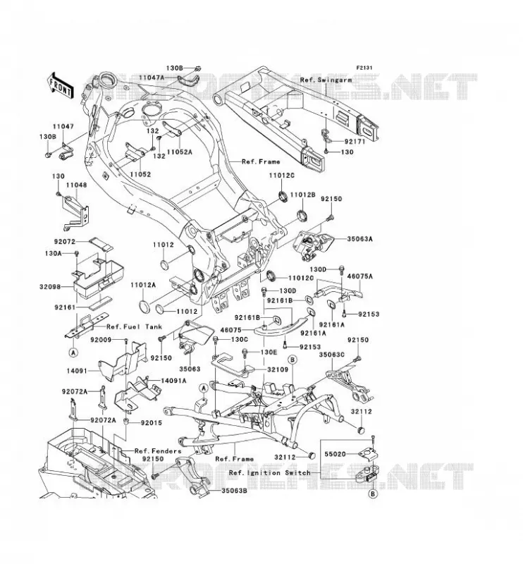 FRAME PARTS (COUVERTURE) Kawasaki MOTOS 1200 2002 ZZR1200  ZX1200-C1H