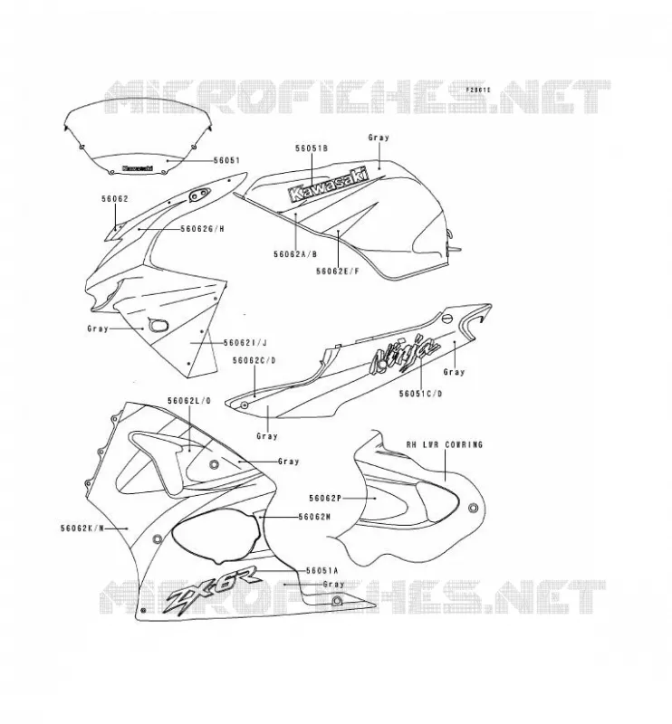 DECALS(GRAY/GRAY) Kawasaki MOTOS 600 1998 NINJA ZX-6R  ZX600-G1
