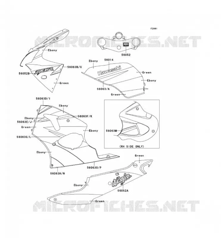 STICKER(EBONY/VERT) Kawasaki MOTOS 600 2000 NINJA ZX-6R  ZX600-J1