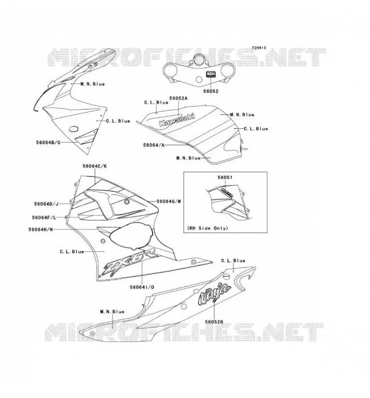 STICKER(C.L.BLEU/M.N.BLEU) Kawasaki MOTOS 600 2001 NINJA ZX-6R  ZX600-J2H