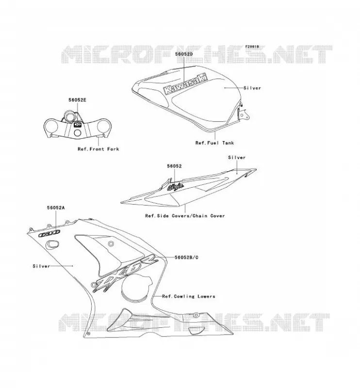 DECALS(SILVER) Kawasaki MOTOS 636 2003 NINJA ZX-6R  ZX636-B1
