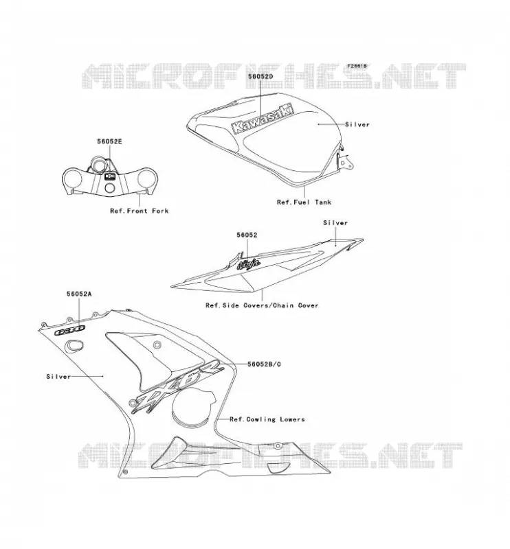 DECALS(SILVER) Kawasaki MOTOS 636 2003 NINJA ZX-6R  ZX636-B1