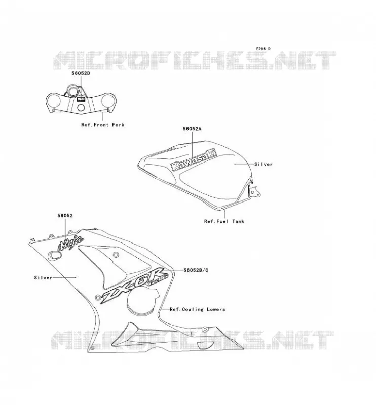 DECALS(SILVER) Kawasaki MOTOS 636 2004 NINJA ZX-6R  ZX636-B2H