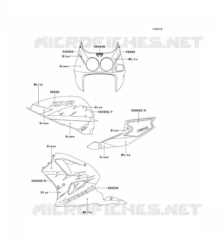 STICKER(GREEN/WHITE/BLUE) Kawasaki MOTOS 750 1994 ZXR750R  ZX750-M2