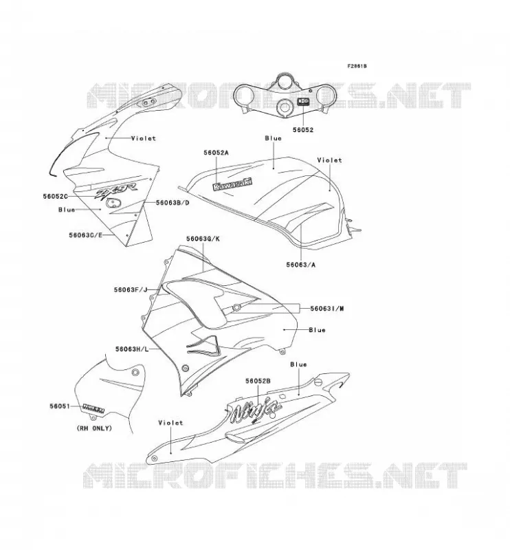 STICKER(VIOLET/BLUE) Kawasaki MOTOS 900 2000 NINJA ZX-9R  ZX900-E1P