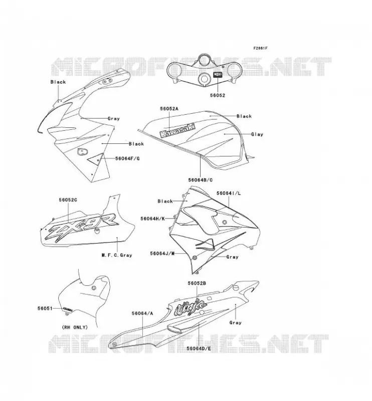 STICKER(GRAY/BLACK) Kawasaki MOTOS 900 2001 NINJA ZX-9R  ZX900-E2P