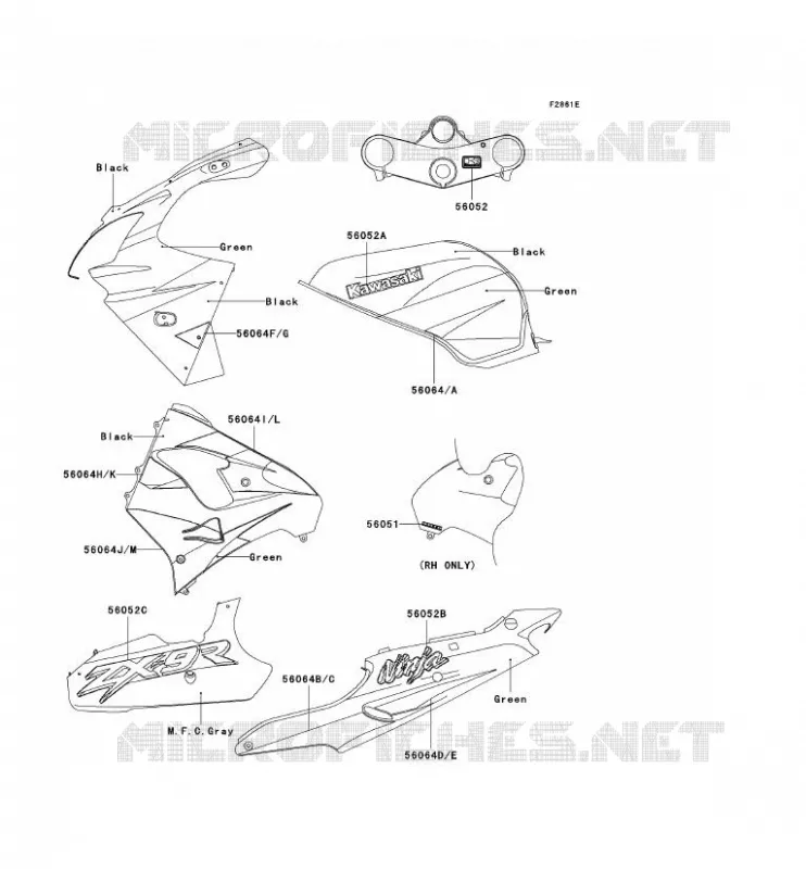 STICKER(VERT/BLACK) Kawasaki MOTOS 900 2001 NINJA ZX-9R  ZX900-E2P