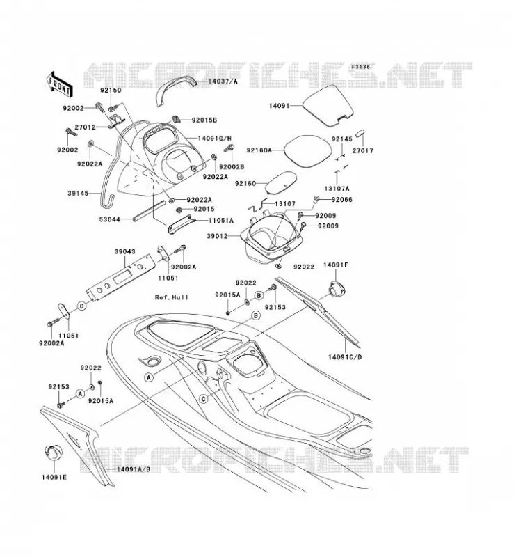 MIDDLE HULL PARTS Kawasaki JET SKI 1200 2002 JET SKI 1200 STX-R  JT1200-A1