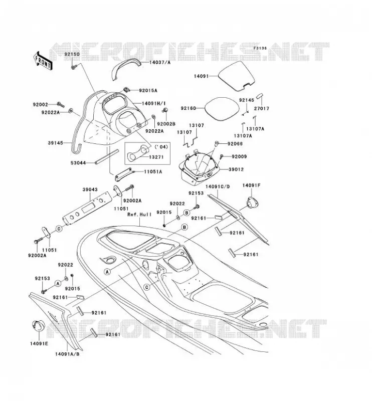 MIDDLE HULL PARTS Kawasaki JET SKI 1200 2005 JET SKI 1200 STX-R  JT1200-C2