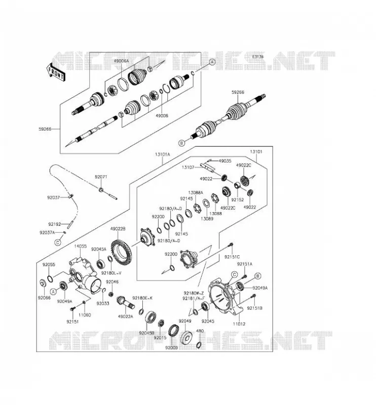 FRONT DRIVE SHAFT Kawasaki SSV 400 2015 MULE 610 4X4 XC  KAF400DFF