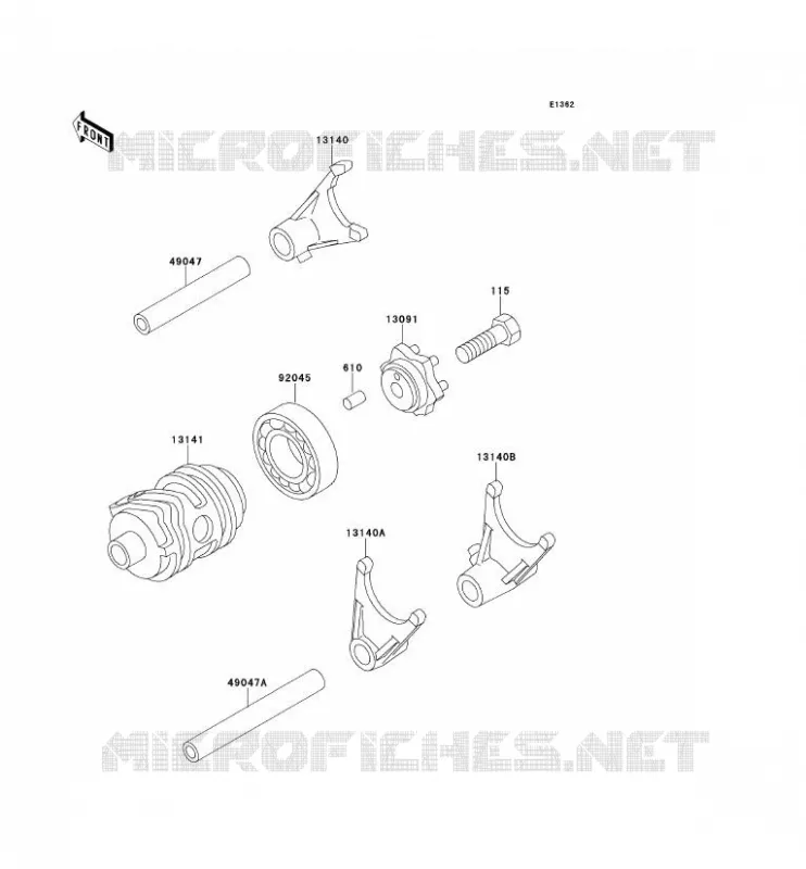 GEAR CHANGE DRUM - SHIFT FORKS Kawasaki TOUT-TERRAIN 80 1992 KX80  KX80-R2