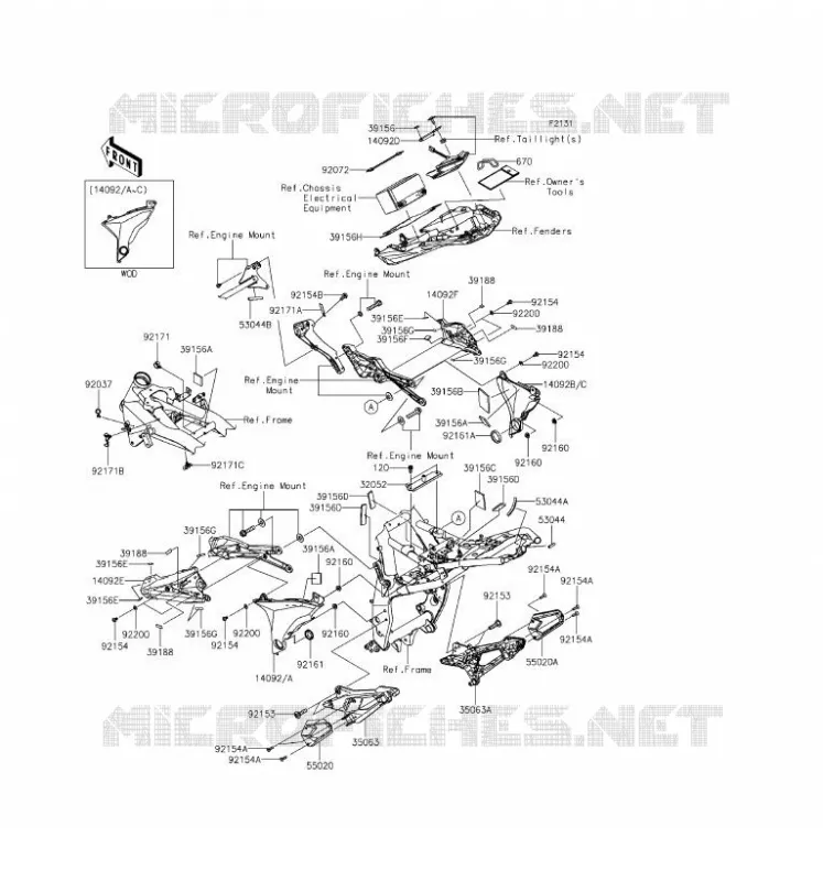 FRAME PARTS (COUVERTURE) Kawasaki MOTOS 800 2016 Z800 ABS  ZR800BGF