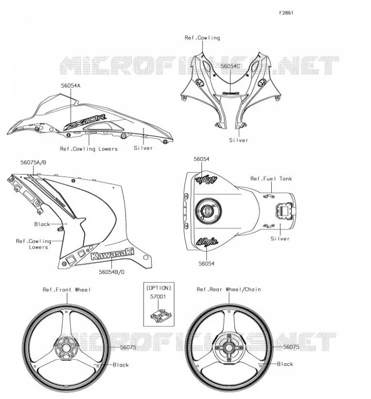 DECALS(SILVER) Kawasaki MOTOS 1000 2018 NINJA ZX-10R  ZX1000RJF