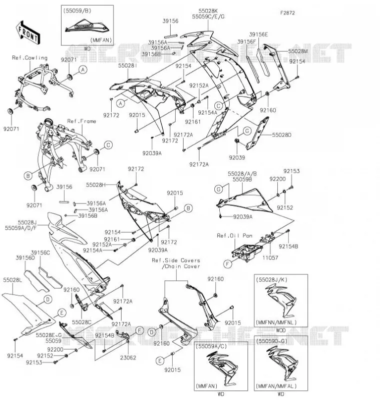 LOWER COWLING Kawasaki MOTOS 650 2021 NINJA 650  EX650MMFAL